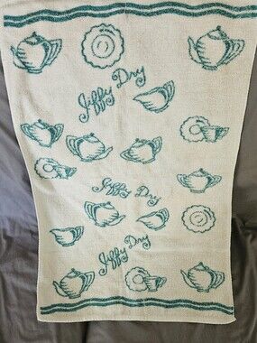 Vintage Style 'Jiffy Dry' Kitchen Towel in Teal and White